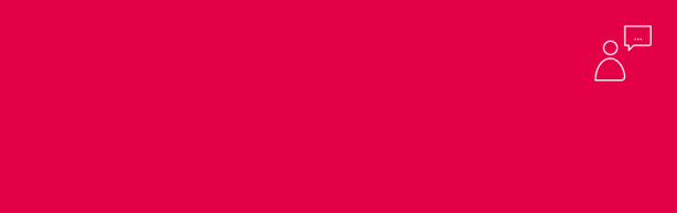 Die Grafik zeigt einen stilisierten Mensch in Weiß mit einer Sprechblase auf rotem Grund. 