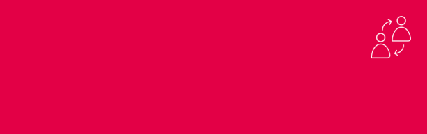 Die Grafik zeigt zwei Menschen im Gespräch, stilisierte Hinweis Komma auf rotem Grund. 