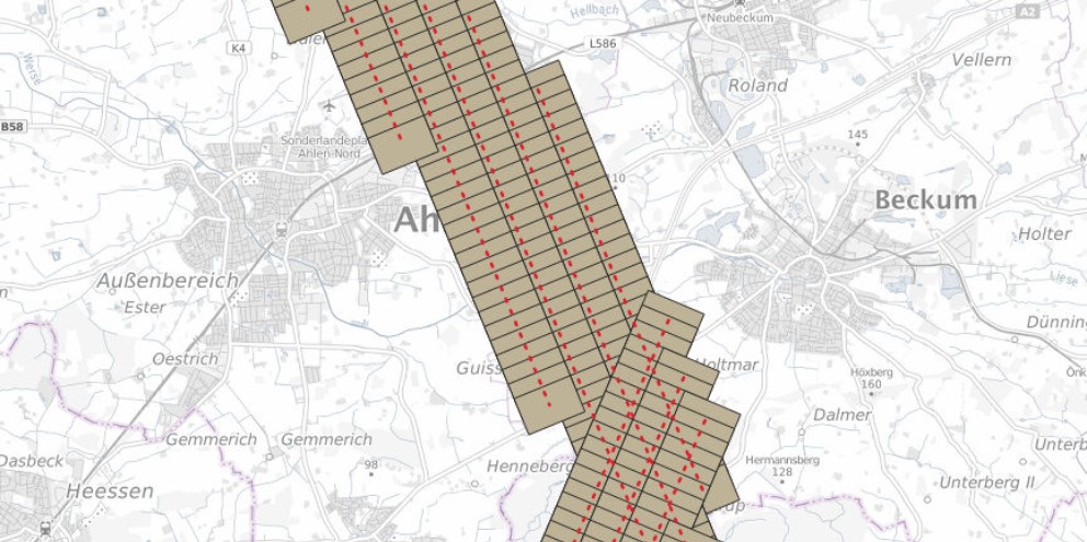 Auf Karte eingezeichnete Bereiche für Orthofotos