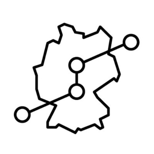 Piktogramm stellt Umriss von Deutschand da, darüber sind mehrere Punkte mit einem einfachen Strich verbunden, der nach rechts oben ansteigt.