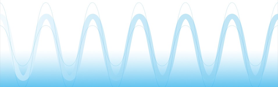 Das Bild zeigt eine drei übereinander liegende, blau eingefärbte Sinuskurven auf weißem Grund.