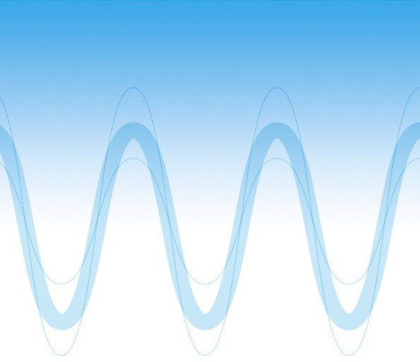Abstrakte wellenförmige Linien in verschiedenen Blautönen auf einem Hintergrund mit blau-weißem Farbverlauf.