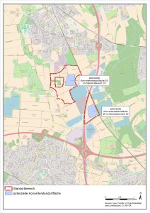 Der Kartenausschnitt zeigt die potentielle Konverterstandortfläche.