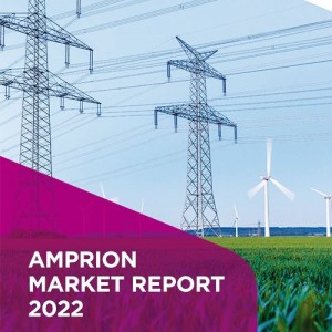 Cover des Marktberichts 2022. Eine Trasse auf grüner Wiese, im Hintergrund Windkraftanlagen.