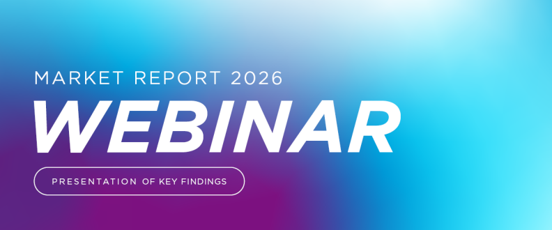 Key visual des Webinar mit der Beschriftung: Market Report 2026 Webinar. Presentation of Key Findings.
