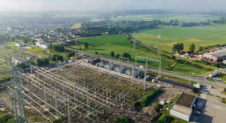 Luftaufnahme einer Umspannanlage