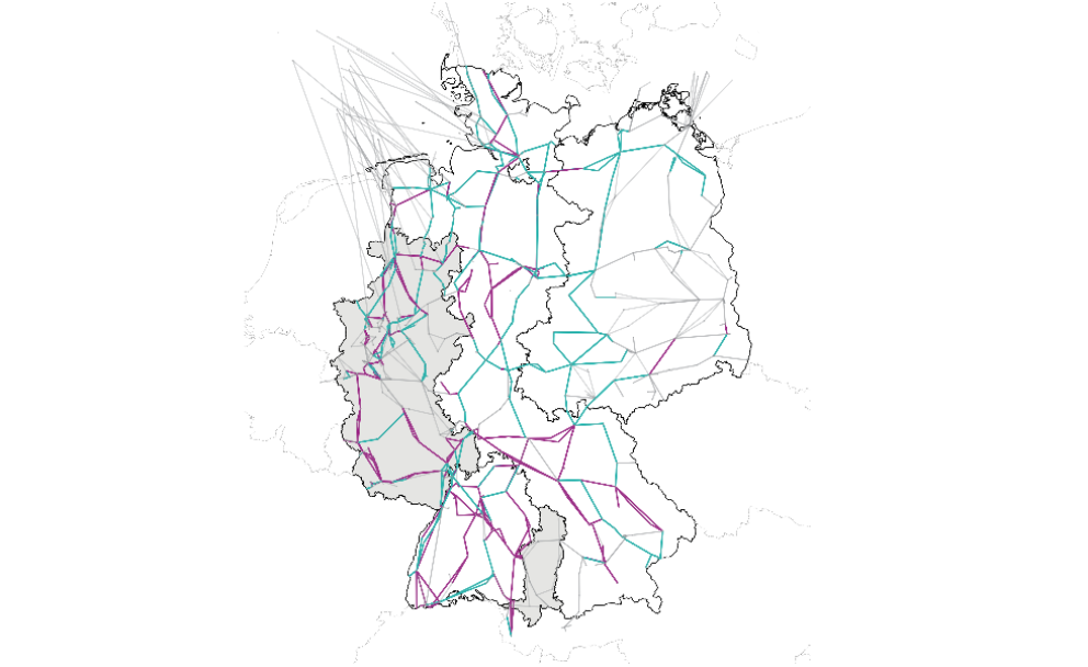 Eine schematische Übersichtskarte des deutschen Hochspannungsstromnetzes und geplanter Ausbauprojekte