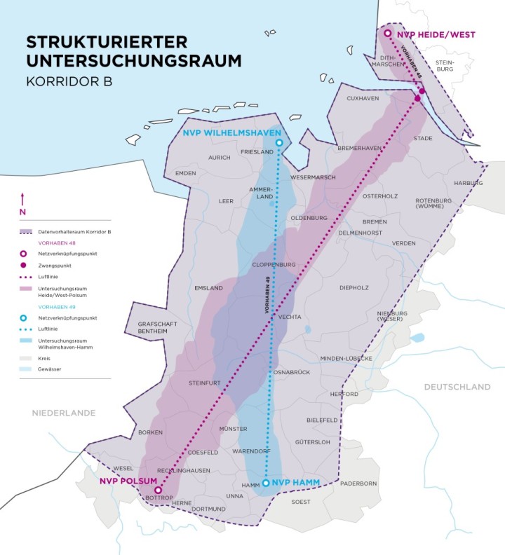 Grafische Darstellung des strukturierten Untersuchungsraums von Korridor B